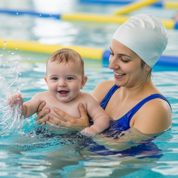 Genitore e bambino in piscina
